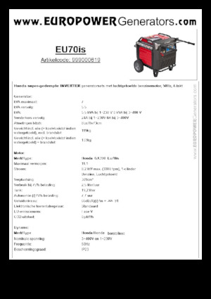 Gasoline Power Generators Europower EU70is