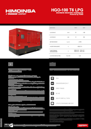 Gasoline Power Generators HIMOINSA HGO-100 T6 LPG