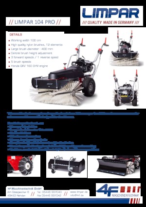 Hand-controlled Sweepers Limpar 104 Pro