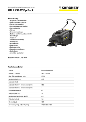 Hand-controlled Sweepers Kärcher KM 75/40 W Bp Pack Professional