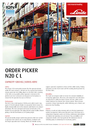 Order Pickers & Cherry Picker Forklifts Linde N20C L