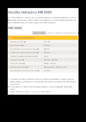 Hidrolik yontma çekiçleri Epiroc MB 1000