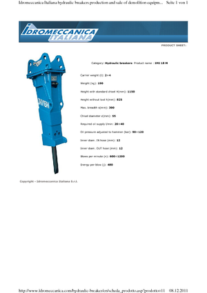 Hydraulic Breakers Idromeccanica IMI 18 M