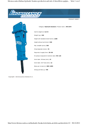 Hydraulic Breakers Idromeccanica IMI 26 M