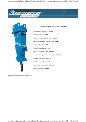 Hydraulic Breakers Idromeccanica IMI 290 M