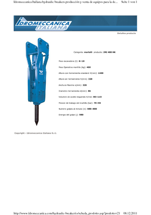 Hydraulic Breakers Idromeccanica IMI 400