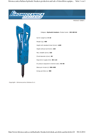 Hydraulic Breakers Idromeccanica IMI 400
