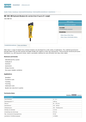 Hydraulic Breakers Atlas Copco MB 1000