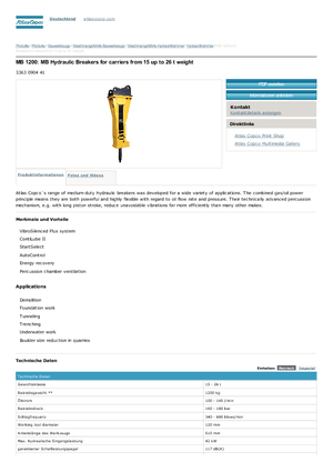 Hidrolik yontma çekiçleri Atlas Copco MB 1200