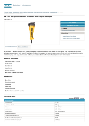 Hydraulic Breakers Atlas Copco MB 1500