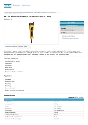 Hydraulic Breakers Atlas Copco MB 1700