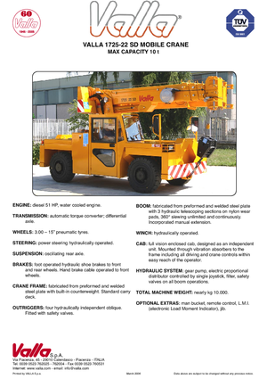 Endüstriyel mobil vinçler Valla 1725-22 SD