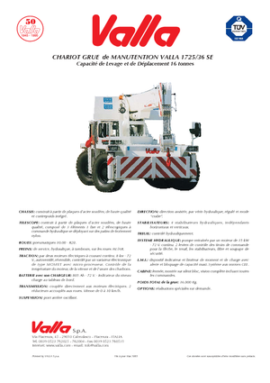 Endüstriyel mobil vinçler Valla 1725-36 SE