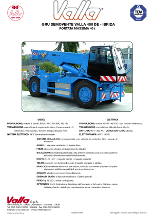 Endüstriyel mobil vinçler Valla 400 DE