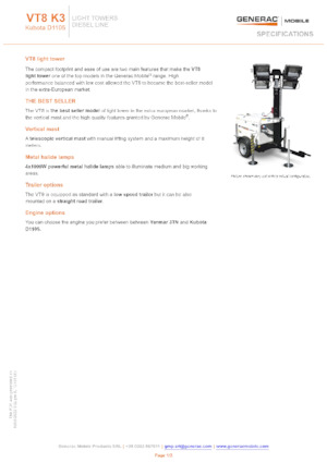 Aydınlatma Kuleleri Generac Mobile VT 8 K3