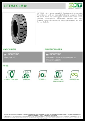 Malzeme taşıma lastikleri BKT LIFTMAX LM 81 6.00 R 9