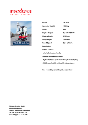 Mini ekskavatörler Takeuchi TB 014 A