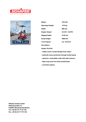 Mini Excavators Takeuchi TB 014 S