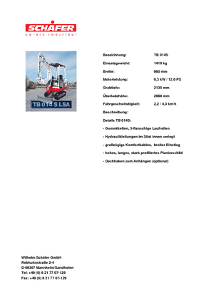 Mini Excavators Takeuchi TB 014 S