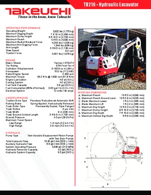 Mini Excavators Takeuchi TB216S