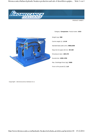 Compactors for Hydraulic excavators Idromeccanica C 910