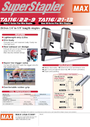 Çivi Zımbaları MAX USA CORP. TA116A/22-9
