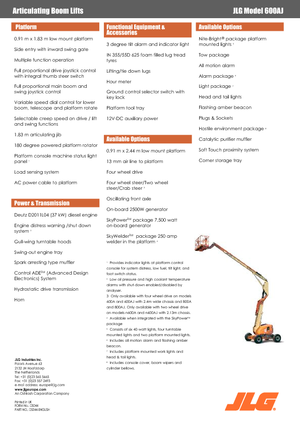 Wheeled Articulating Boom Lifts JLG 600AJ