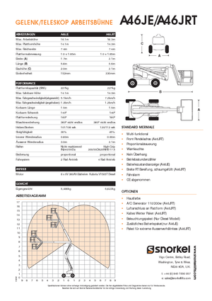 Tekerlekli Mafsall Bomlu Asansörler Snorkel A46JE
