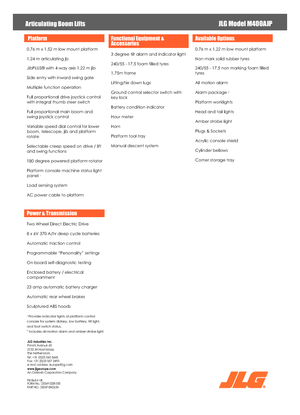 Tekerlekli Mafsall Bomlu Asansörler JLG M400AJP