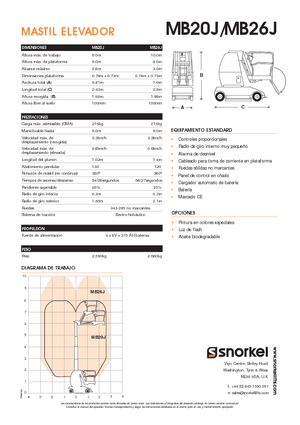 Single Vertical Mast Boom Lifts Snorkel MB26J