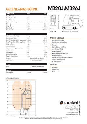 Single Vertical Mast Boom Lifts Snorkel MB26J