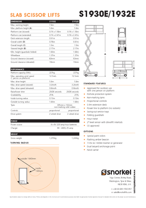 Wheeled scissor lifts Snorkel S1932E