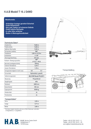 Wheeled Telescopic Boom Lifts HAB T 16 JD 4WD