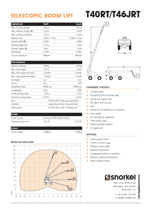 Wheeled Telescopic Boom Lifts Snorkel T40RT