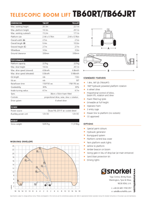 Wheeled Telescopic Boom Lifts Snorkel T60RT