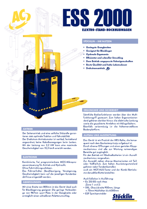 Pallet Stackers Stand Up Rider Platform Stöcklin ESS 2000
