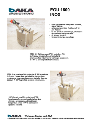 Yaya kumandalı transpalet Baka EGU 1600 Inox