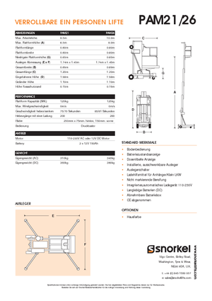 Tek Dikey Direkli Sepetli Vinçler Snorkel PAM26AC