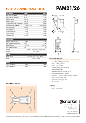 Single Vertical Mast Boom Lifts Snorkel PAM26AC