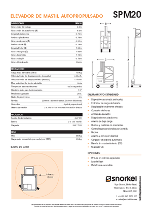 Tek Dikey Direkli Sepetli Vinçler Snorkel SPM20