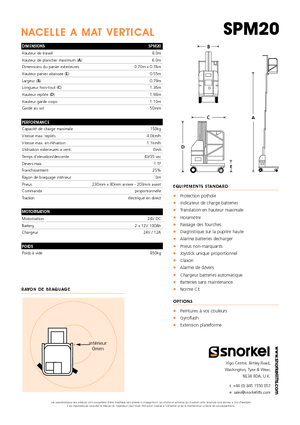 Tek Dikey Direkli Sepetli Vinçler Snorkel SPM20