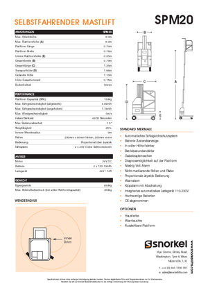 Tek Dikey Direkli Sepetli Vinçler Snorkel SPM20