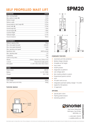 Tek Dikey Direkli Sepetli Vinçler Snorkel SPM20
