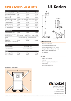 Tek Dikey Direkli Sepetli Vinçler Snorkel UL32AC
