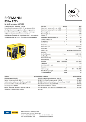 Benzinli Jeneratörler Eisemann BSKA 12 EV