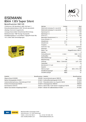 Gasoline Power Generators Eisemann BSKA 13 EV