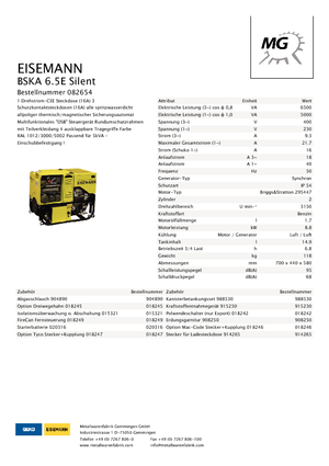 Gasoline Power Generators Eisemann BSKA 6.5 E