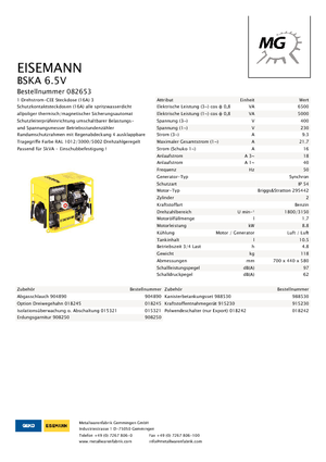 Gasoline Power Generators Eisemann BSKA 6.5 V