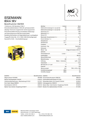 Gasoline Power Generators Eisemann BSKA 9 EV