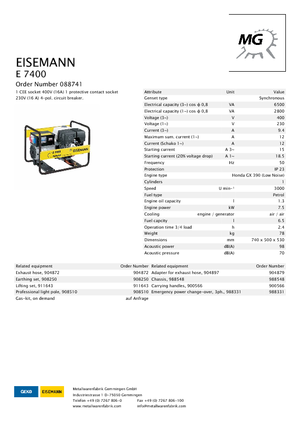 Gasoline Power Generators Eisemann E 7400